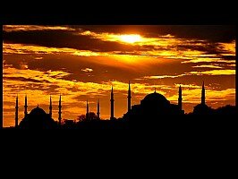 Wallpaper with photo of two mosques (Blue mosque and Hagia Sophia) in Istanbul